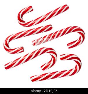 Peppermint Candy Cane - Weihnachtsbonbons. Set von isolierten Süßigkeiten auf weißem Hintergrund. Kein Schatten Stockfoto