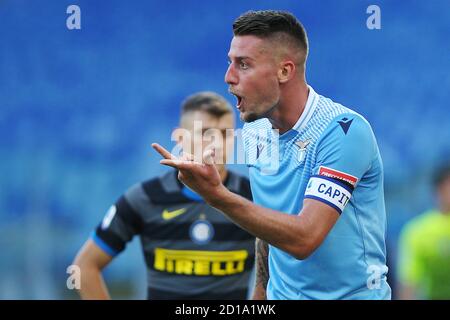 Sergej Milinkovic Savic von Latium reagiert während der italienischen Meisterschaft Serie A Fußballspiel zwischen SS Lazio und FC Internazionale am 4. Oktober 20 Stockfoto