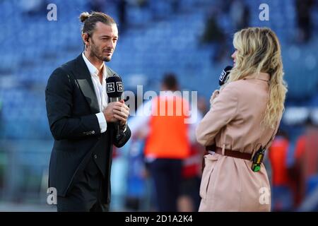 DAZN Moderatoren Diletta Leotta und Federico Balzaretti während der italienischen championship Serie EIN Fußballspiel zwischen SS Lazio und FC Internationale o Stockfoto