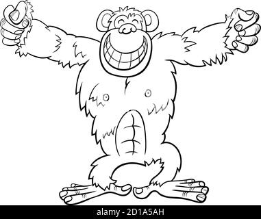 Schwarz und Weiß Cartoon Illustration von Lustige Gorilla Ape Wild Tier Zeichen Malbuch Seite Stock Vektor