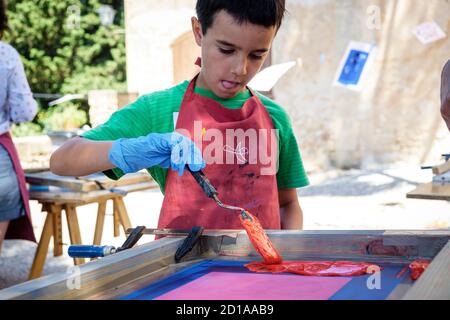 Taller infantil de grabados, Fundació Pilar i Joan Miró , Palma, Mallorca, balearen, spanien, europa Stockfoto