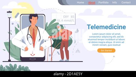 Telemedizin für ältere medizinische Zielseite Stock Vektor