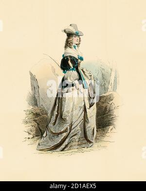 Porträt von Christina Alexandra 1640, Handkolorierter Stich von H. Pauquet. Von 1632 bis 1654 war sie Königin von Schweden. Geboren am 19. Dezember 1626 in Stockfoto