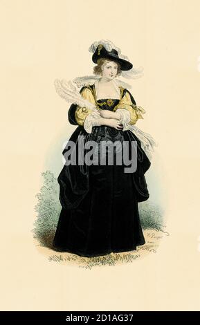 Porträt von Helena Fourment, zweite Ehefrau von Rubens, handkolorierter Kupferstich von H. Pauquet. Veröffentlicht im Buch Modes et Costumes Historiques Dess Stockfoto