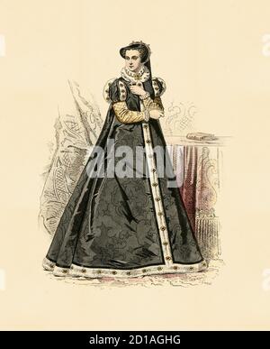 Porträt von Maria I., Königin von England und Irland, handkolorierter Kupferstich von H. Pauquet. Sie wurde am 18. Februar 1516 in Greenwich, England und di geboren Stockfoto