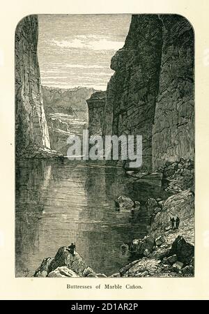 Stich aus dem 19. Jahrhundert der Strebepfeiler des Marble Canyon, des Colorado River, US-Bundesstaat Arizona. Illustration veröffentlicht im malerischen Amerika oder Stockfoto