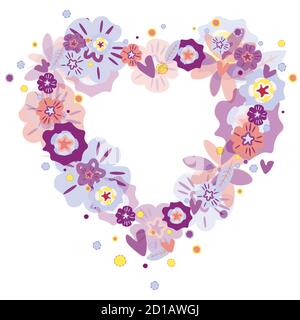 Herz aus gemalten Blumen auf weißem Hintergrund Stock Vektor