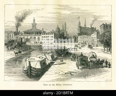 19. Jahrhundert Illustration von über-den-Rhein, ein Viertel in Cincinnati, US-Bundesstaat Ohio. Gravur veröffentlicht im malerischen Amerika oder dem Land Stockfoto