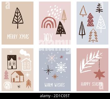 Handgezeichnete Grußkarten zu Weihnachten und Neujahr. Kritzeleien und Skizzen. Vektorgrafiken Stock Vektor