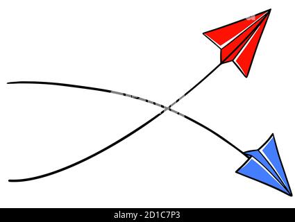 Rot und blau Papier Ebene nach oben und unten Richtung, verschiedene Geschäftskonzepte Doodle Vektor Illustration Stock Vektor