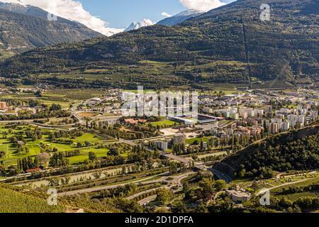 Fußballstadion in Sion, Schweiz Stockfoto