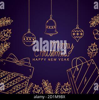 frohe weihnachten glückliches neues Jahr Geschenk und Tasche Vektor-Design Stock Vektor