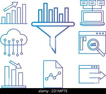 Datenanalyse Gradienten Stil Satz Symbole Vektor-Design Stock Vektor