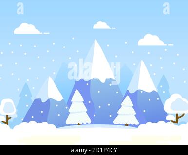 Winter Schnee Berg. Wald ländliche Landschaft Pinien und Hügel. Stock Vektor