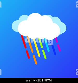 Wolke Regenbogen regen blauen Himmel.Cartoon Vektor flach.isoliert auf einem blauen Hintergrund. Stock Vektor