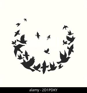 Silhouetten einer Vogelschar. Vektorgrafik. Einfacher Hintergrund. Stock Vektor