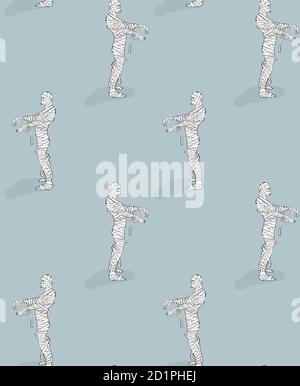 Mama halloween Party Background. Gruseliges Monster, gruseliges ägypten Monster zu Fuß, tot Zombie Illustration, nahtlose Vektor-Kunst. Scary Urlaub Design Stock Vektor