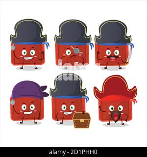 Cartoon-Charakter der roten Kunststoff-Tablett mit verschiedenen Piraten Emoticons Stock Vektor