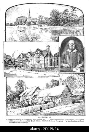 Eine Collage aus dem späten 19. Jahrhundert, die verschiedene Aspekte des illustriert Das Leben von William Shakespeare Stockfoto