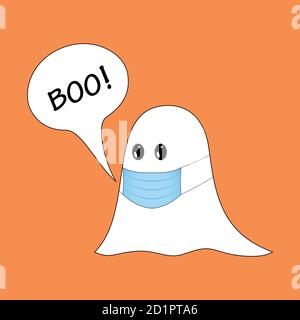 Halloween Boo Geist mit medizinischer Maske. Stock Vektor