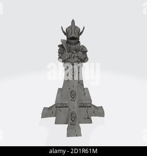 3D-Darstellung einer Statue eines Kriegers, der sich darauf stützt Ein Schwert Stockfoto