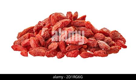 Getrocknete Goji-Beeren mit Schnittpfad auf weißem isoliertem Hintergrund Stockfoto