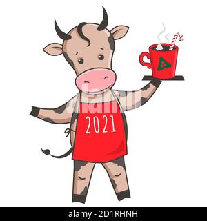 Ochse Sternzeichen von 2021. Vektor Cartoon Cute Kalb Charakter. Stock Vektor