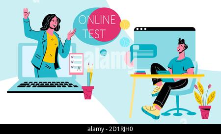 Online-Test-Banner-Vorlage für Fernkurse und Schulungen, flache Vektordarstellung. Stock Vektor