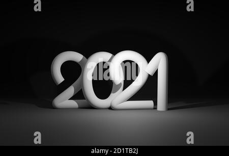 Kreatives Design Konzept Neujahr 2021. Sperriger Text. Monochrome Farben. 3D-gerendertes Bild Stockfoto