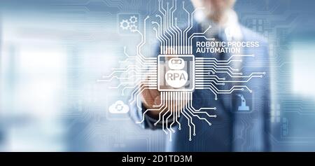 RPA Robotic Process Automation Innovation Technology Konzept auf virtuellem Bildschirm Stockfoto