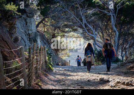 Senderismo en Volta des General, Paraje Natural de la Sierra de la Tramuntana, Banyalbufar, Mallorca, Balearen, Spanien Stockfoto