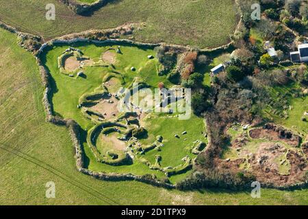 CARN EUNY ALTES DORF, CORNWALL. Luftaufnahme. Stockfoto