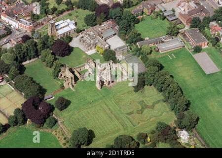 ASHBY DE LA ZOUCH CASTLE, LEICESTERSHIRE. Luftaufnahme. Stockfoto