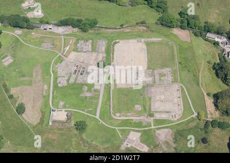 Vindolanda (Chesterholm) Römische Festung, Northumberland, 2014. Luftaufnahme. Stockfoto