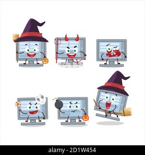 Halloween Ausdruck Emoticons mit Cartoon-Charakter von Among US Monitor Stock Vektor