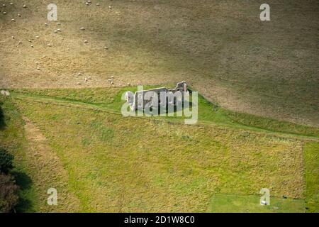 Greyfriars, ruinierte Franziskaner Kloster, Dunwich, Suffolk. Luftaufnahme. Stockfoto