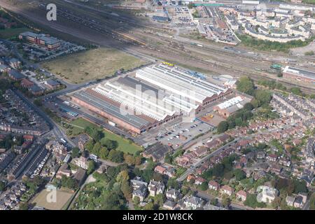 Holgate Road Carriage Works, York. Luftaufnahme. Stockfoto