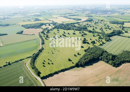 Humphry Repton beeinflusster Landschaftspark im Scrivelsby Park, Horncastle, Lincolnshire, 2018. Luftaufnahme. Stockfoto