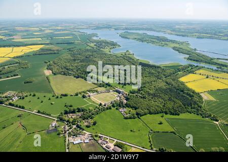 Oakham, Rutland. Humphry Repton beeinflusster Landschaftspark im Burley Park, Oakham, Rutland. Luftaufnahme. Stockfoto