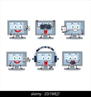 Unter uns Monitor Cartoon-Charakter spielen Spiele mit verschiedenen Niedliche Emoticons Stock Vektor