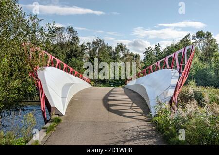 Schipluiden, Niederlande, 4. Oktober 2020: Die Symbio-Brücke für Fußgänger und Fahrradfahrer, die den Universitätscampus mit den angrenzenden Fores verbindet Stockfoto