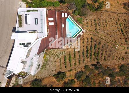 Luftaufnahme des Stradella House, Bel Air, Kalifornien, USA, fertiggestellt 2017. Stockfoto