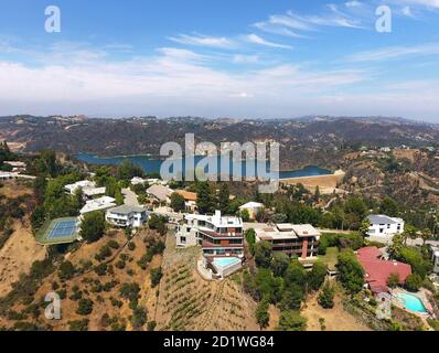 Luftaufnahme des Stradella House, Bel Air, Kalifornien, USA, fertiggestellt 2017. Stockfoto