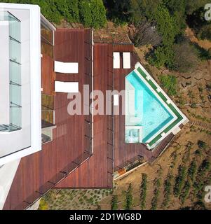 Luftaufnahme des Stradella House, Bel Air, Kalifornien, USA, fertiggestellt 2017. Stockfoto