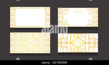 Set von Luxus-Karten mit einem goldenen Muster im Art-Deco-Stil auf weißem Hintergrund. Doppelseitige Visitenkarten. Objekte vom Hintergrund getrennt. Ve Stock Vektor