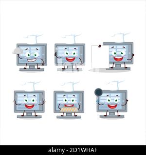 Cartoon-Charakter unter uns Monitor mit verschiedenen Chef Emoticons Stock Vektor