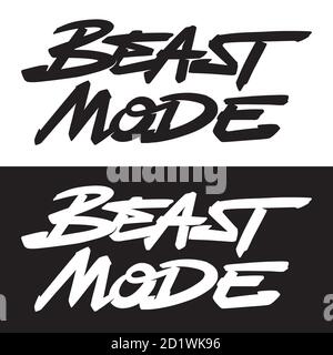 Beast-Modus Wort Hand Schriftzug. Satz von 2 Buchstaben im Pinselstil auf isoliertem Hintergrund. Schwarz und Weiß. Vektor Text Illustration T-Shirt Design, Druck, Stock Vektor