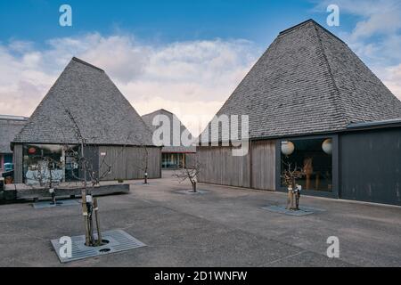 Außenansicht des Besucherzentrums Brockholes, Samlesbury, Lancashire, entworfen von Adam Khan Architects, fertiggestellt 2012. Stockfoto