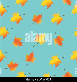 Herbst-Set von Ikonen. Die Blätter fallen bereits. Eine Sammlung von Vektorsymbolen der Natur isoliert auf einem blauen Hintergrund. Muster Stock Vektor