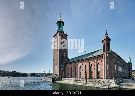 Stockholm Rathaus, im Jahr 1923 fertig gestellt, wird aus acht Millionen Ziegel, Stockholm, Schweden gebaut. Stockfoto